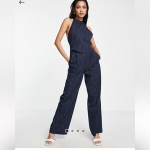 ASOS Navy Pinstripe Halter Jumpsuit